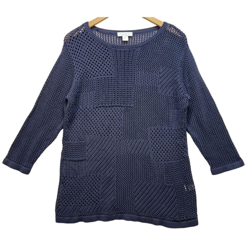 Christopher & Banks Women's Crochet Pullover Sweater Knit Long Sleeve Sz XL Blue